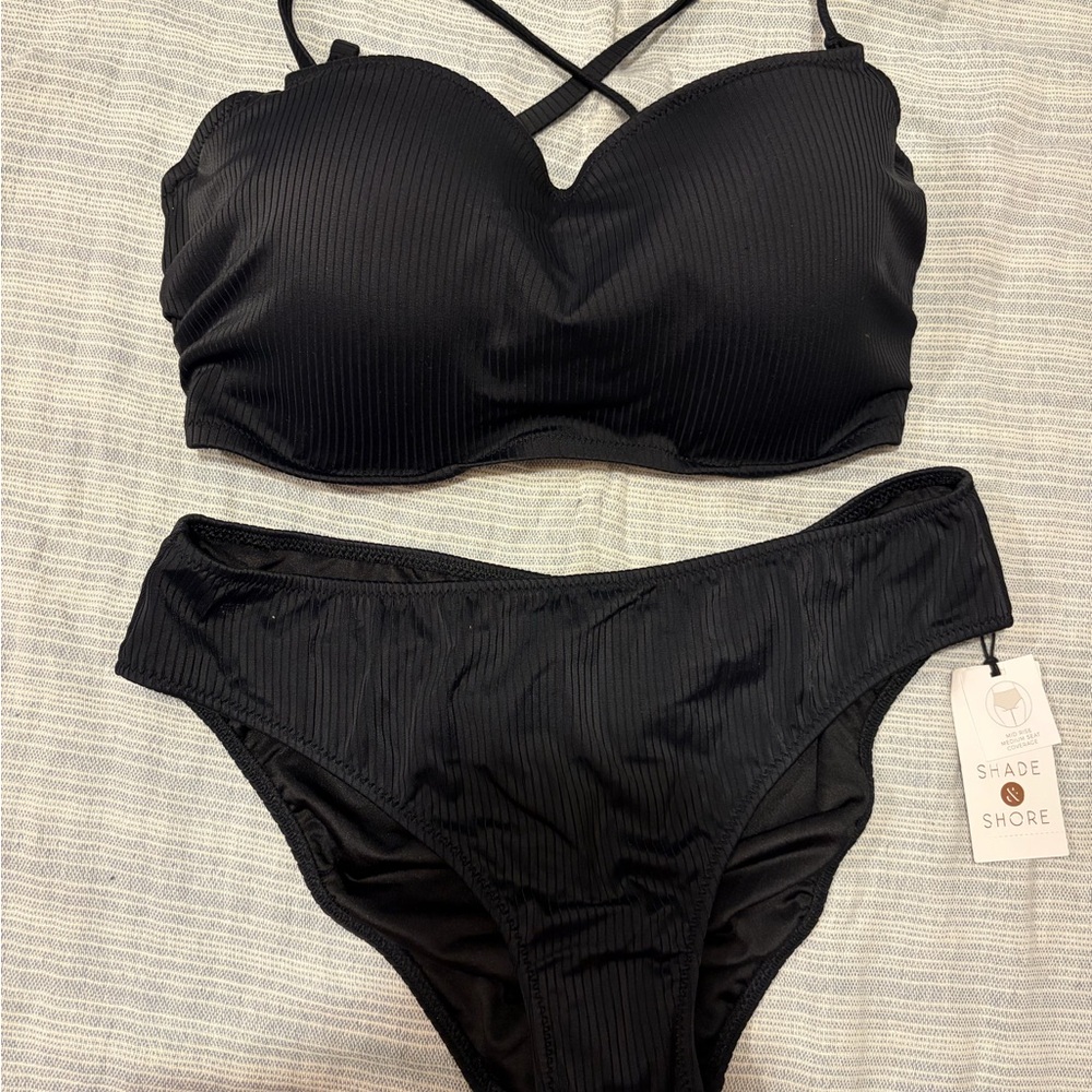 Shade & Shore Black Ribbed Bikini Set - new